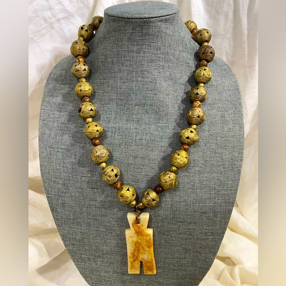 Statement Necklace Chunky Tribal Africa Cameroon Hand-carved Swirl Brass… - Picture 6 of 7